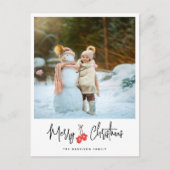 Modernes Calligrafy Red Mittens Foto Feiertagspostkarte (Vorderseite)