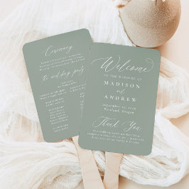 Modernes Calligrafy Sage Green Wedding Programm Fächer