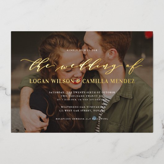 Modernes Calligrafy Script Foto Wedding REAL Folieneinladung (Vorderseite)