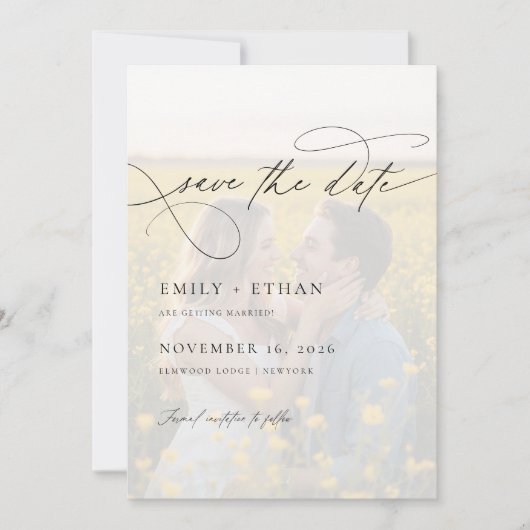 Modernes Calligrafy Script Overlay-Foto Hochzeit Save The Date (Vorderseite)