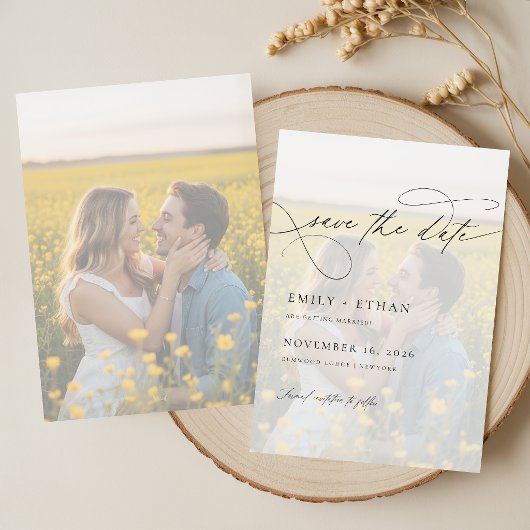 Modernes Calligrafy Script Overlay-Foto Hochzeit Save The Date