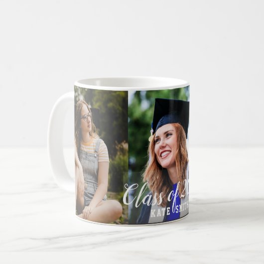Modernes Calligraph Custom 3 Foto Einfaches Abschl Kaffeetasse (Vorderseite Links)