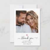 Modernes Calligraphie Rose Gold Heart Wedding Foto Dankeskarte (Vorderseite)