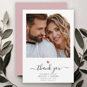 Modernes Calligraphie Rose Gold Heart Wedding Foto Dankeskarte