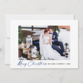 Modernes Calligraphy Blue Ink Script Wedding Foto Feiertagskarte