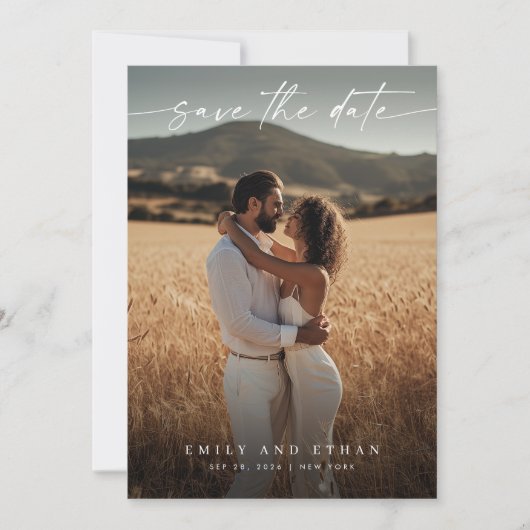 Modernes Calligraphy Boho QR Code Foto Save The Date (Vorderseite)