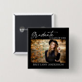 Modernes Calligraphy Ink Graduate Foto Black Squar Button (Vorne & Hinten)