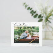 Modernes Calligraphy Ink Pen Foto Save the Date Postkarte (Stehend Vorderseite)