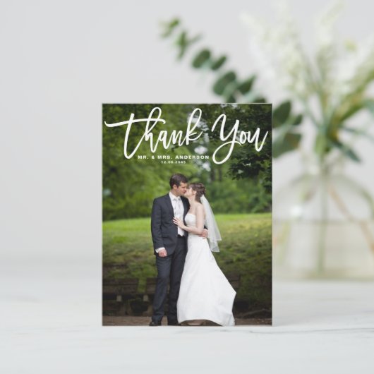 Modernes Calligraphy Overlay Foto Hochzeit Vielen Postkarte (Stehend Vorderseite)