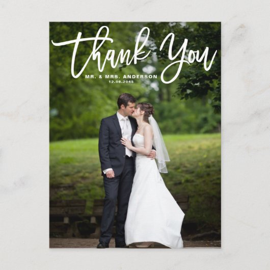 Modernes Calligraphy Overlay Foto Hochzeit Vielen Postkarte (Vorderseite)