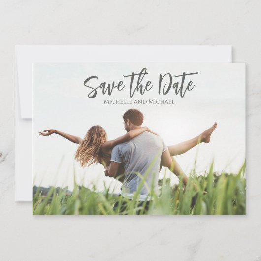 Modernes Calligraphy Script Foto Trendy QR Code Save The Date (Vorderseite)