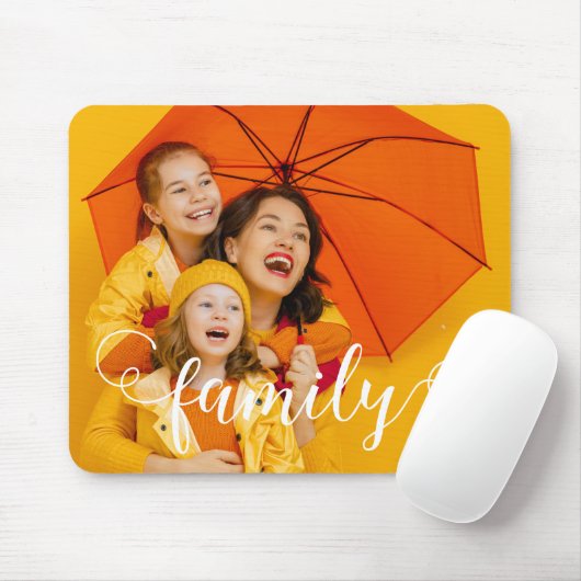 Modernes Calligraphy Script Overlay Family Foto Mousepad (Mit Mouse)