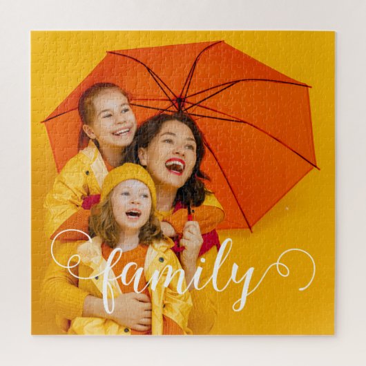 Modernes Calligraphy Script Overlay Family Foto Puzzle (Vertikal)