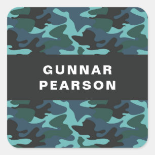 Modernes Camouflage Muster Name Black Square Stick Quadratischer Aufkleber