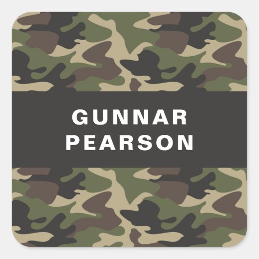 Modernes Camouflage Muster Name Schwarz Quadratischer Aufkleber (Vorderseite)