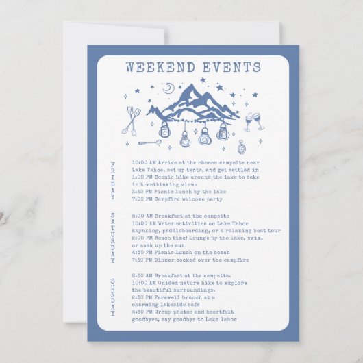 Modernes Camping Bachelorette Wochenende Einladung (Rückseite)