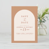 Modernes Caramel Arch Foto Hochzeit rettet das Dat Save The Date (Stehend Vorderseite)