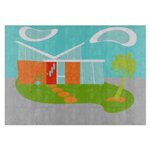 Modernes Cartoon House Cutting Board aus dem Mitte Schneidebrett (Vorderseite)