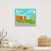 Modernes Cartoon House Poster aus dem Mittelalter (Küche)