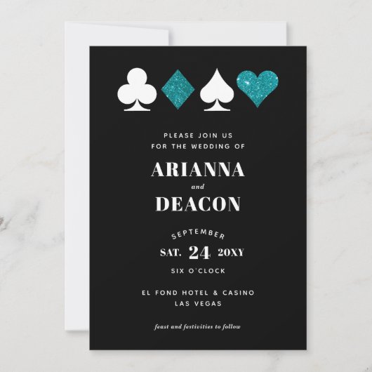 Modernes Casino Aquamariner Glitzer Hochzeit Einladung (Vorderseite)