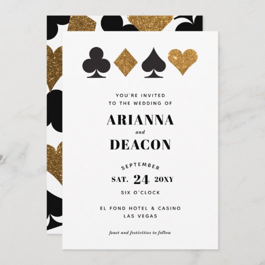 Modernes Casino Gold Glitzer Einladung zur Hochzei (Vorne/Hinten)