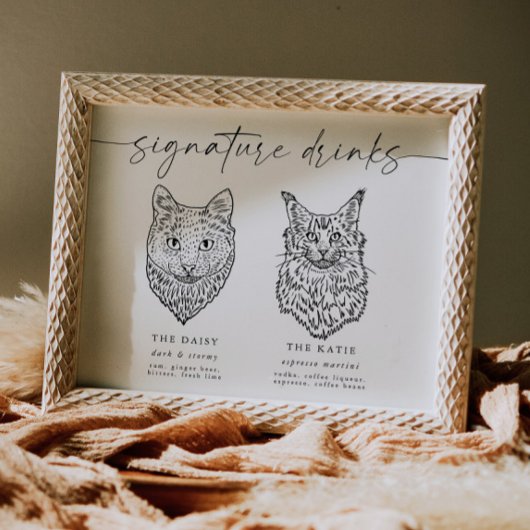 Modernes Cat Signature Drinks Hochzeitstiefel Bar Poster