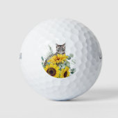 Modernes Cat Sunflower Monogram Golfball (Vorderseite)