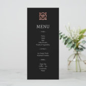 Modernes Celtic Knot Rose Gold Wedding Menu Menükarte (Stehend Vorderseite)
