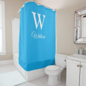 Modernes Cerulan Blue Monogram Duschvorhang (Beispiel)