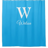 Modernes Cerulan Blue Monogram Duschvorhang (Vorderseite)