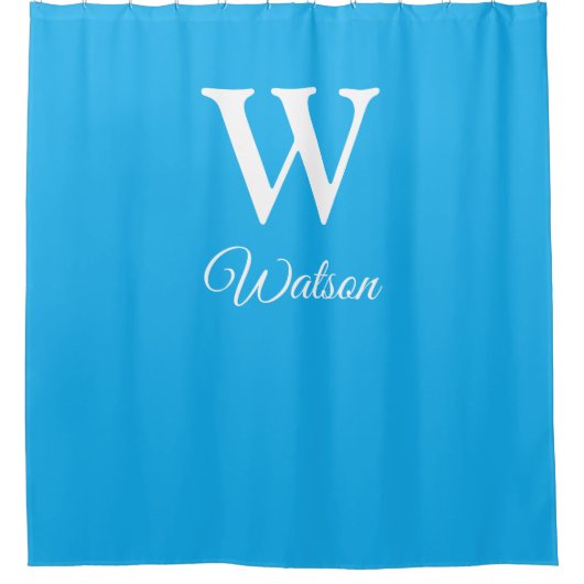 Modernes Cerulan Blue Monogram Duschvorhang (Vorderseite)