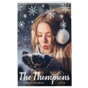 Modernes Chalk Script Snowflakes Foto Kalender