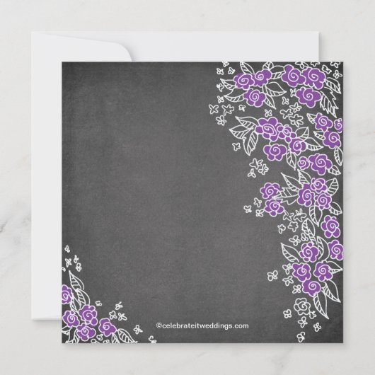Modernes Chalkboard Blume Lila Brautparty Einladung (Rückseite)
