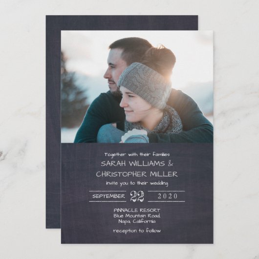 Modernes Chalkboard-Foto Hochzeit Einladung (Vorne/Hinten)