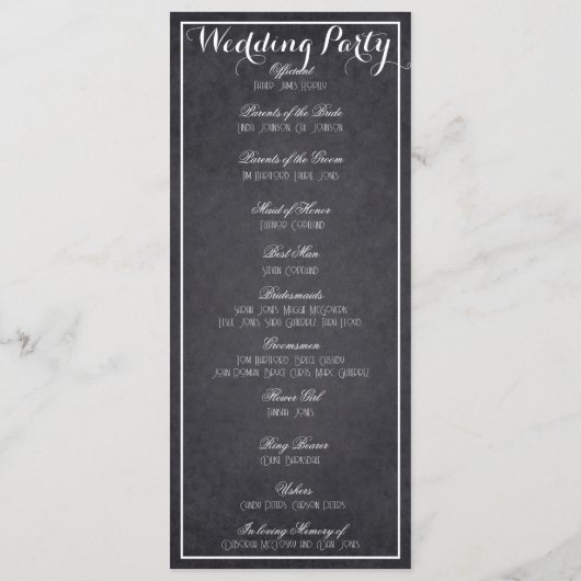 Modernes Chalkboard-Hochzeitsprogramm Programm (Rückseite)
