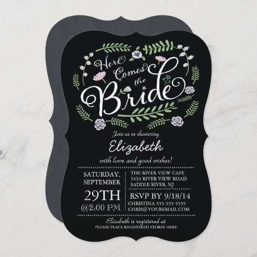 Modernes Chalkboard kommt zur Brautflorale Einladung (Vorne/Hinten)