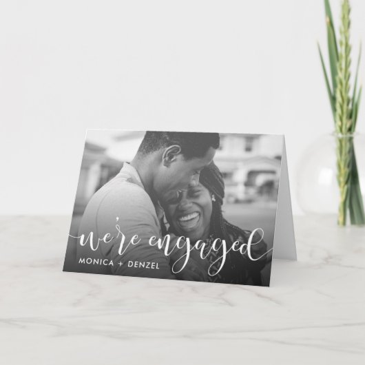 Modernes Chalkboard & Script Engagement Party Foto Karte (Vorderseite)