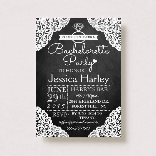 Modernes Chalkboard & White Lace Junggeselinnen-Ab Einladung