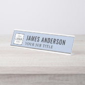 Modernes Chambray Blue Personalisiert Business Log Schreibtischnamensplakette (Vorderseite )