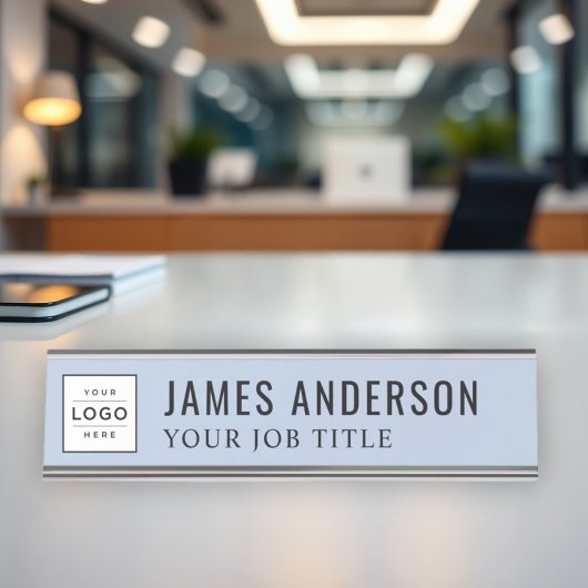 Modernes Chambray Blue Personalisiert Business Log Schreibtischnamensplakette