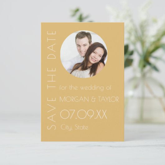 Modernes Champagne Tonal Foto Save the Date Einladung (Stehend Vorderseite)