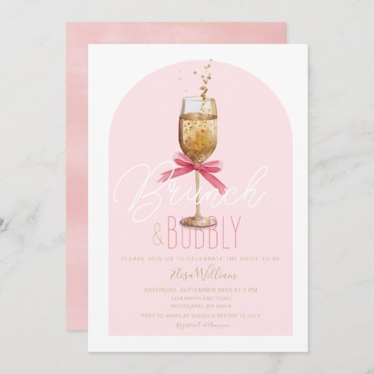 Modernes Champagner Brunch & Bubbly Brautparty Einladung (Vorne/Hinten)