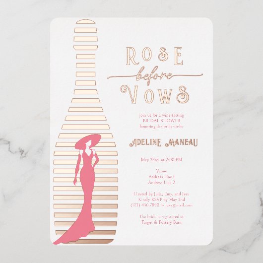Modernes Champagner Rosé Before Vows Brautparty Folieneinladung (Vorderseite)