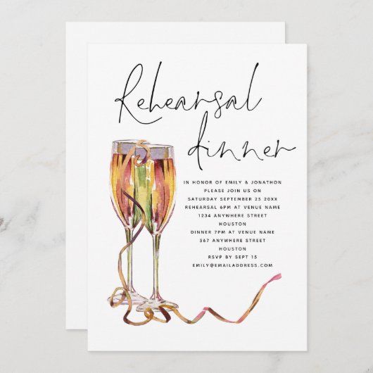 Modernes Champagner Script Hochzeitsessen Probe Einladung (Vorne/Hinten)