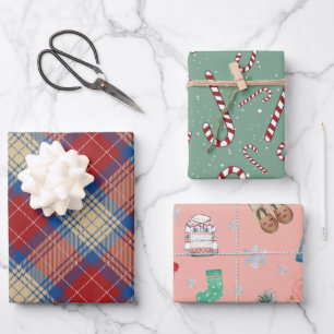Modernes, charmantes Muster kariert grün l rot Xma Geschenkpapier Set