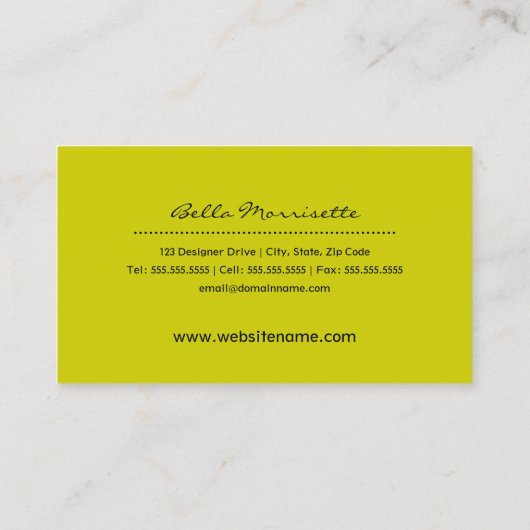 Modernes Chartreuse Blumen Visitenkarte (Rückseite)