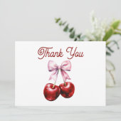 Modernes Cherry auf dem rosa Brautparty Dankeskarte (Stehend Vorderseite)