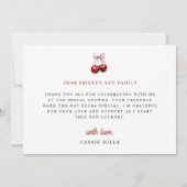 Modernes Cherry auf dem rosa Brautparty Dankeskarte (Rückseite)