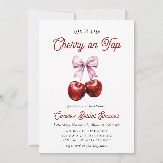 Modernes Cherry auf dem rosa Brautparty Einladung (Vorderseite)