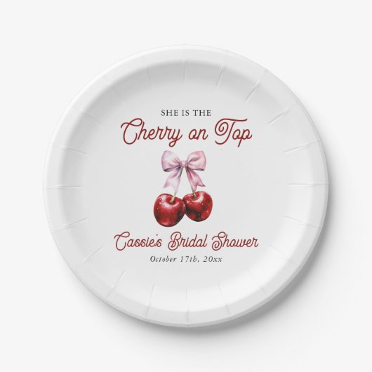 Modernes Cherry auf dem rosa Brautparty Pappteller (Vorderseite)